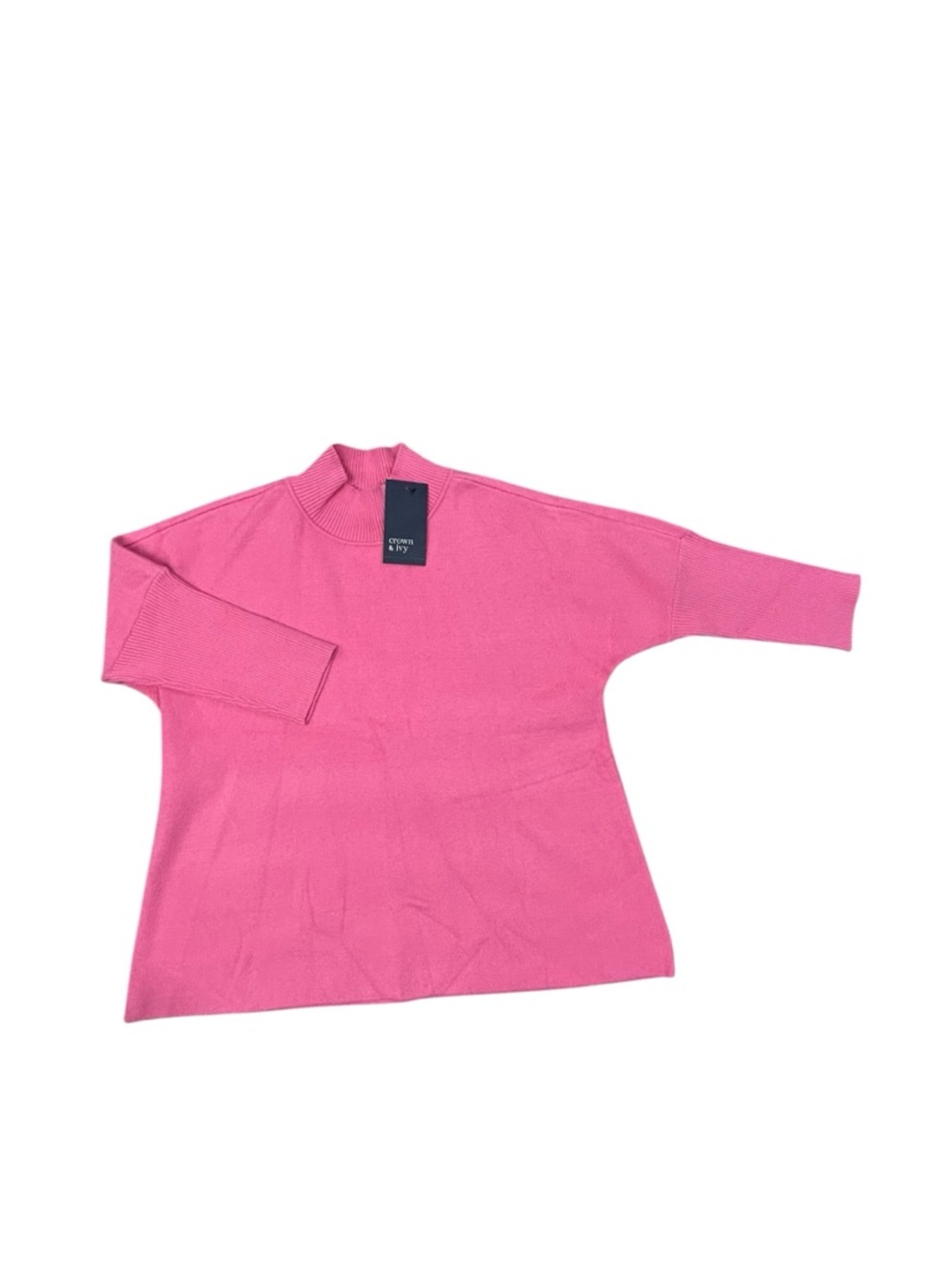 crown‎ & ivy Bright Global Pink Mock Neck Sweater NWT Ribbed 3/4 Sleeve S